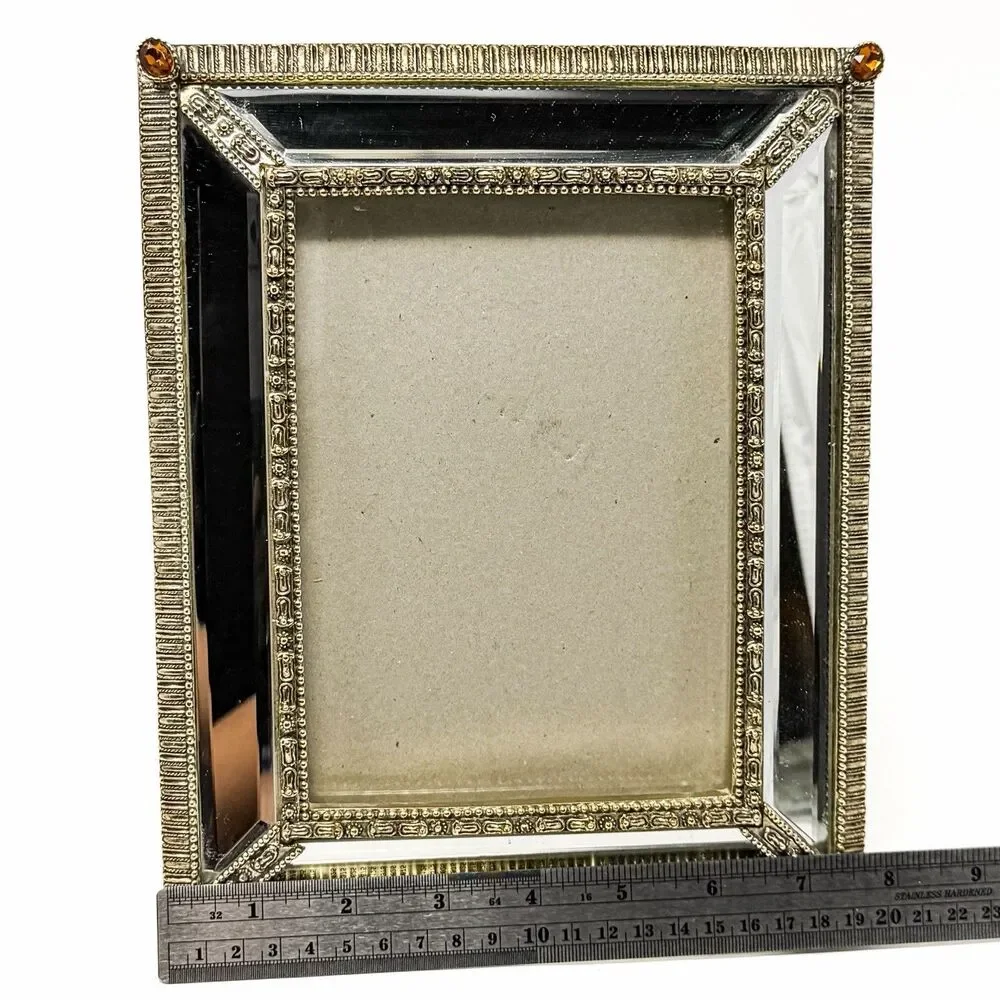 Mirrored Tabletop Picture Frame with Amber Colored Rhinestones 5x7